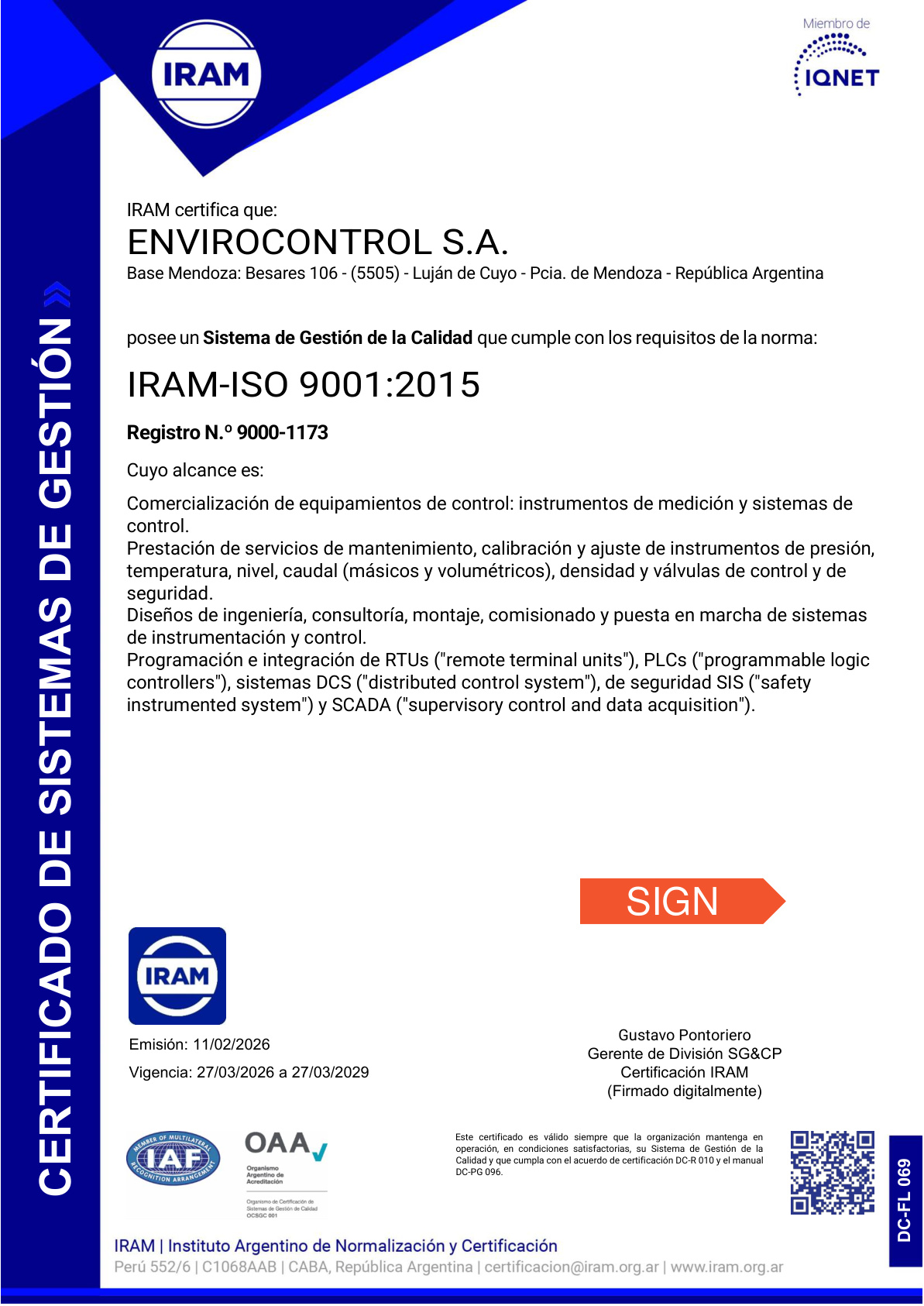Certificado ISO 9001 IRAM